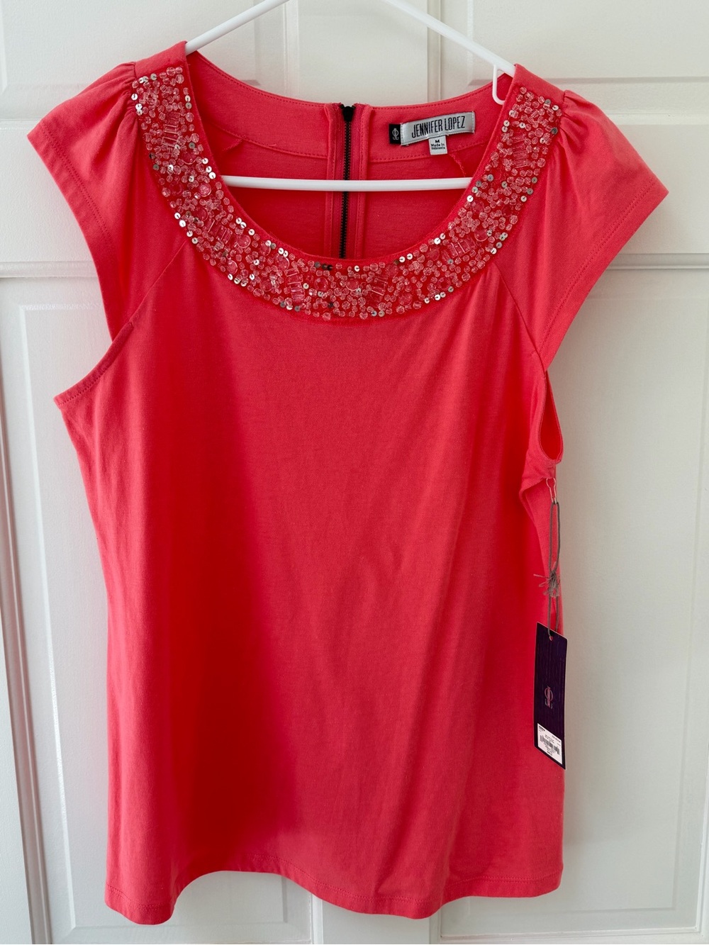 Jennifer Lopez Coral Sequin-Trim Tank Top